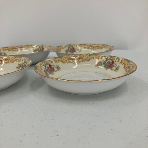 Vintage Noritake 6 Set Green Cream Gold Trim Floral Pattern Dessert Fruit Bowls - Picture 6 of 7
